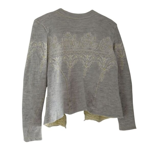 RARE Free People Wool/Cotton Fair Isle Button Sweater Grey Yellow S/M - Picture 3 of 11